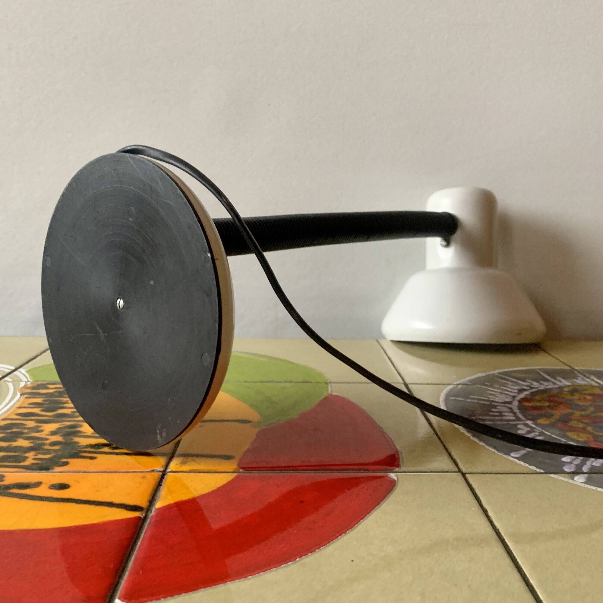 Vintage white and black metal desk lamp