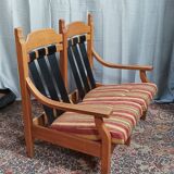Vintage oak 2 seater bench and footrest
