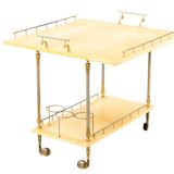 Lacquered Goatskin and Brass Bar Cart Aldo Tura style , 1960s, Italy