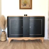 Superb Art Deco sideboard in matte black and raw wood