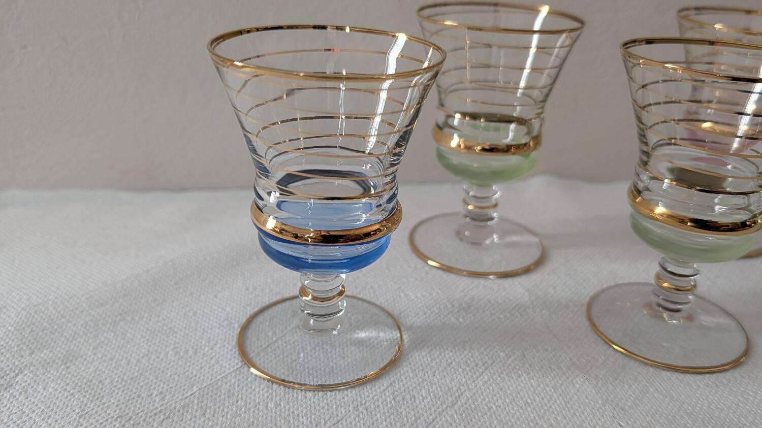 7 multicoloured stemmed glasses from the 1950s