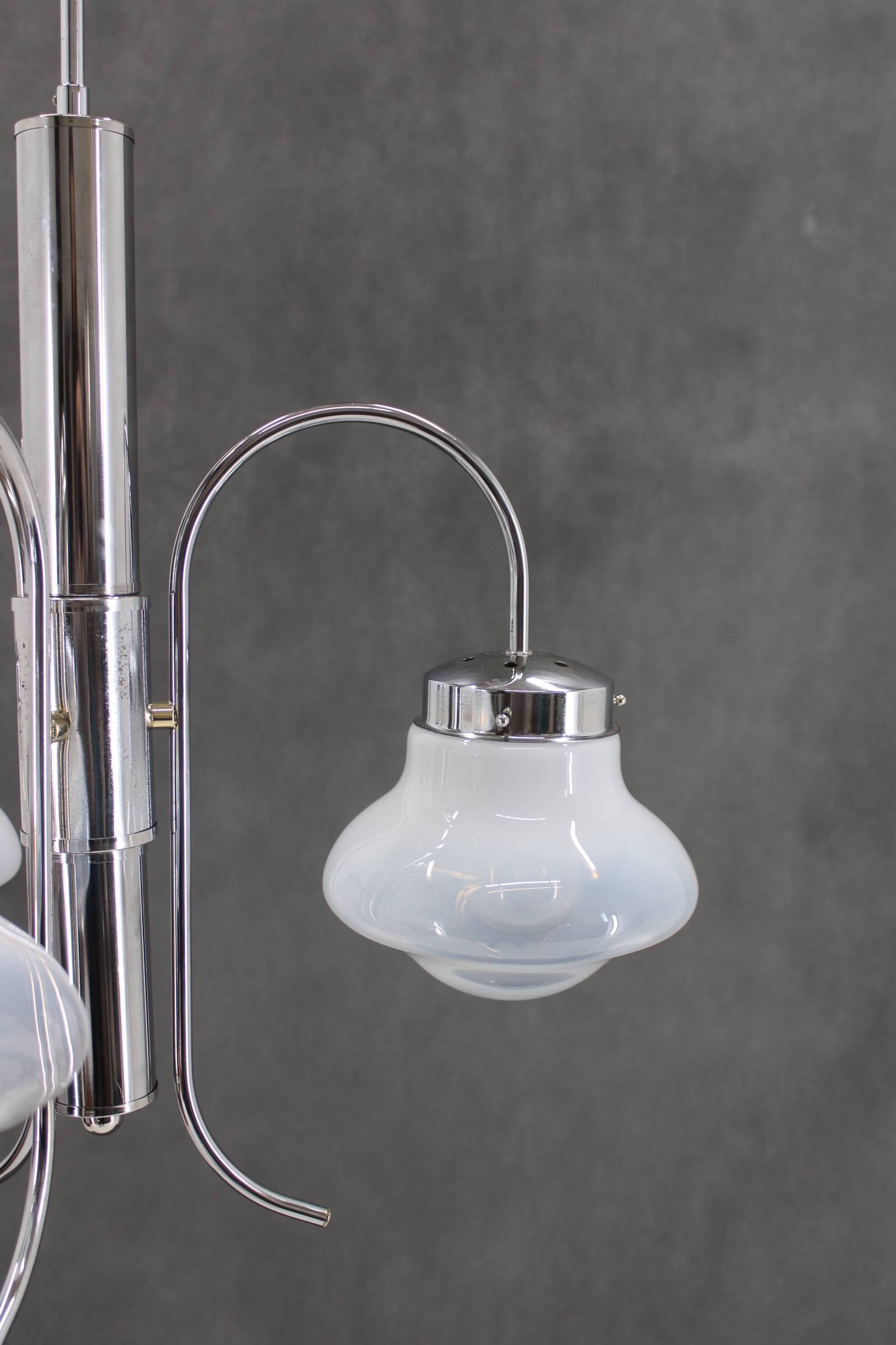 1960s Chrome Plated Chandelier with Murano Glass,  Italy