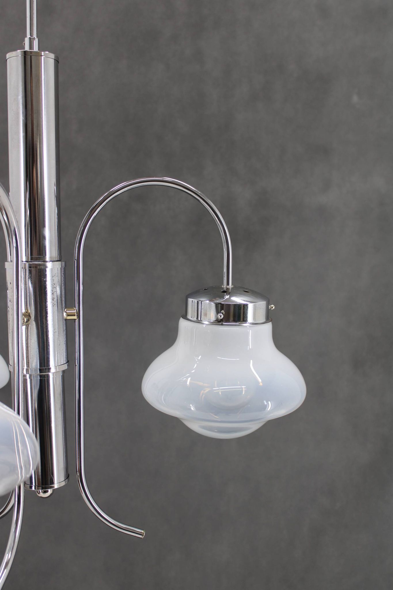1960s Chrome Plated Chandelier with Murano Glass,  Italy