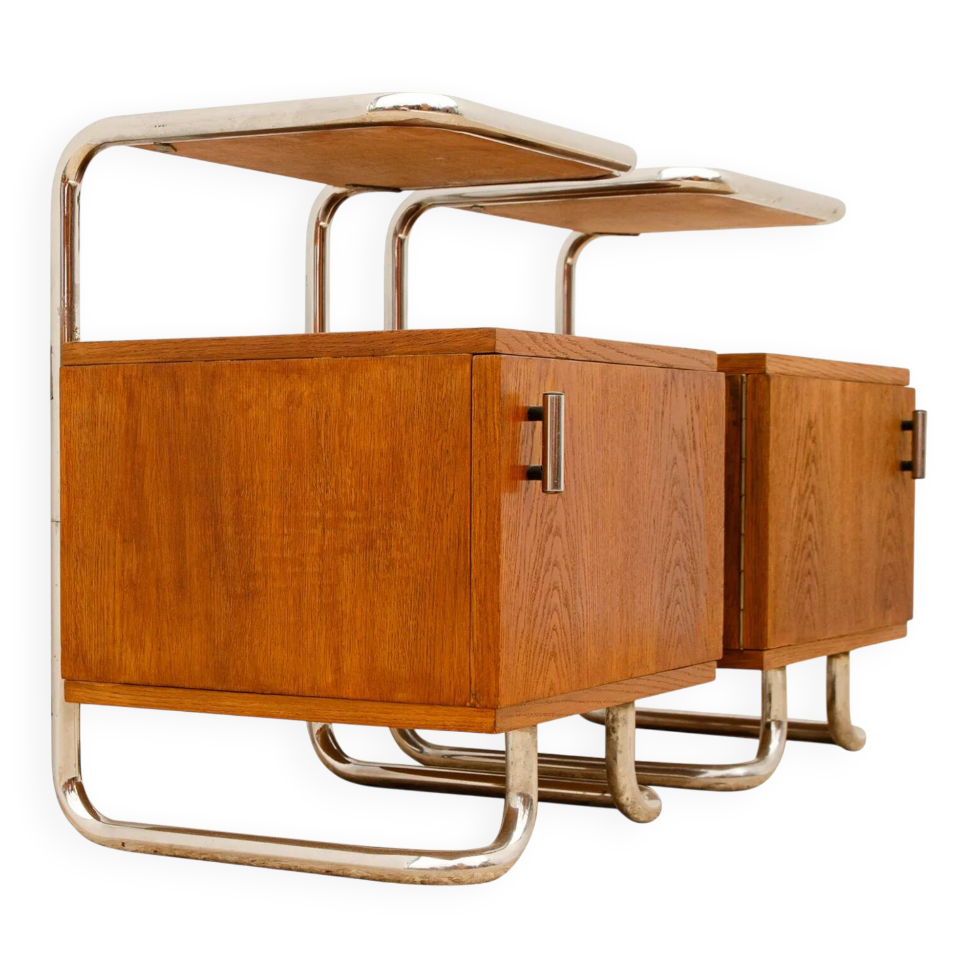 Pair of Chromed Nightstands, Vichr & spol, 1950s, Czechoslovakia