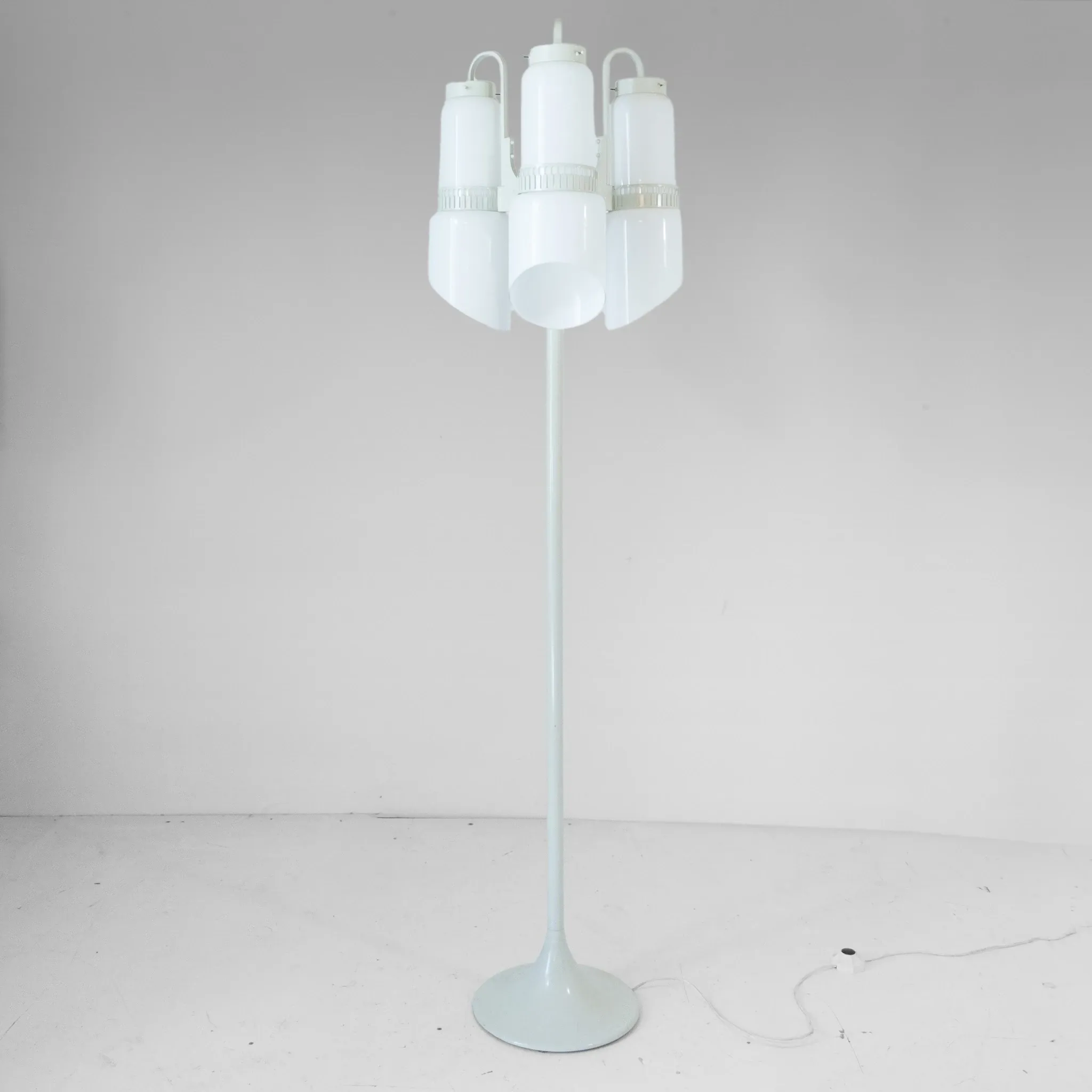 Vintage Vistosi Sytle Space Age Floor Lamp, Iron & Opaline Glass, 1970s