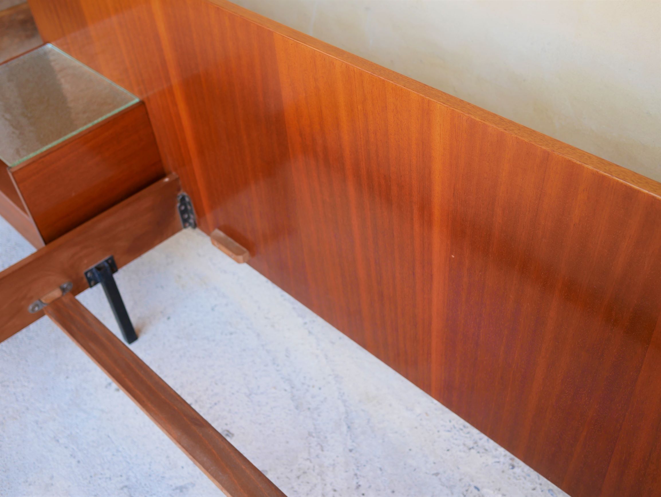 With suspended nightstands vintage teak bed