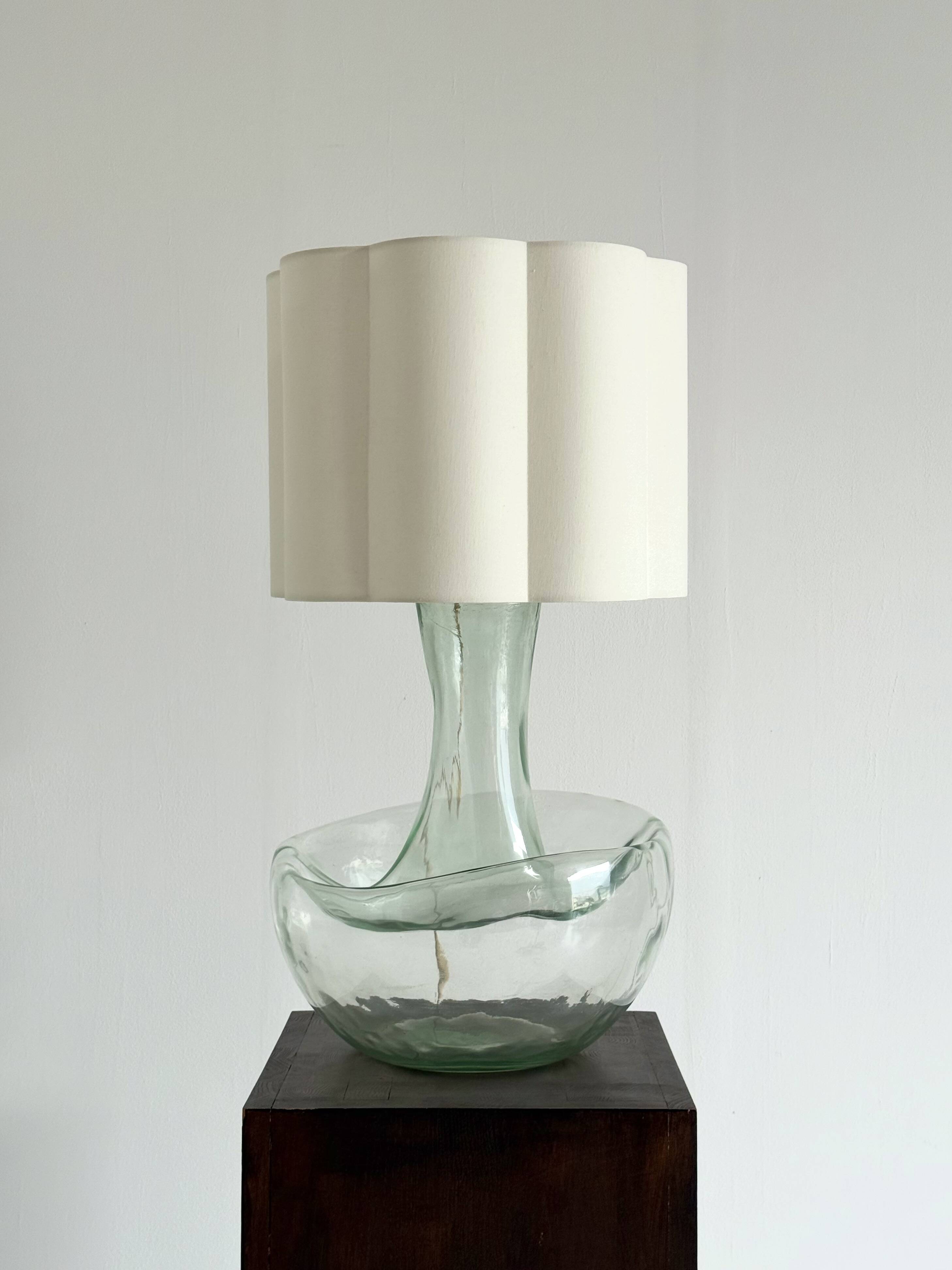 Large vintage table lamp with sculptural glass base