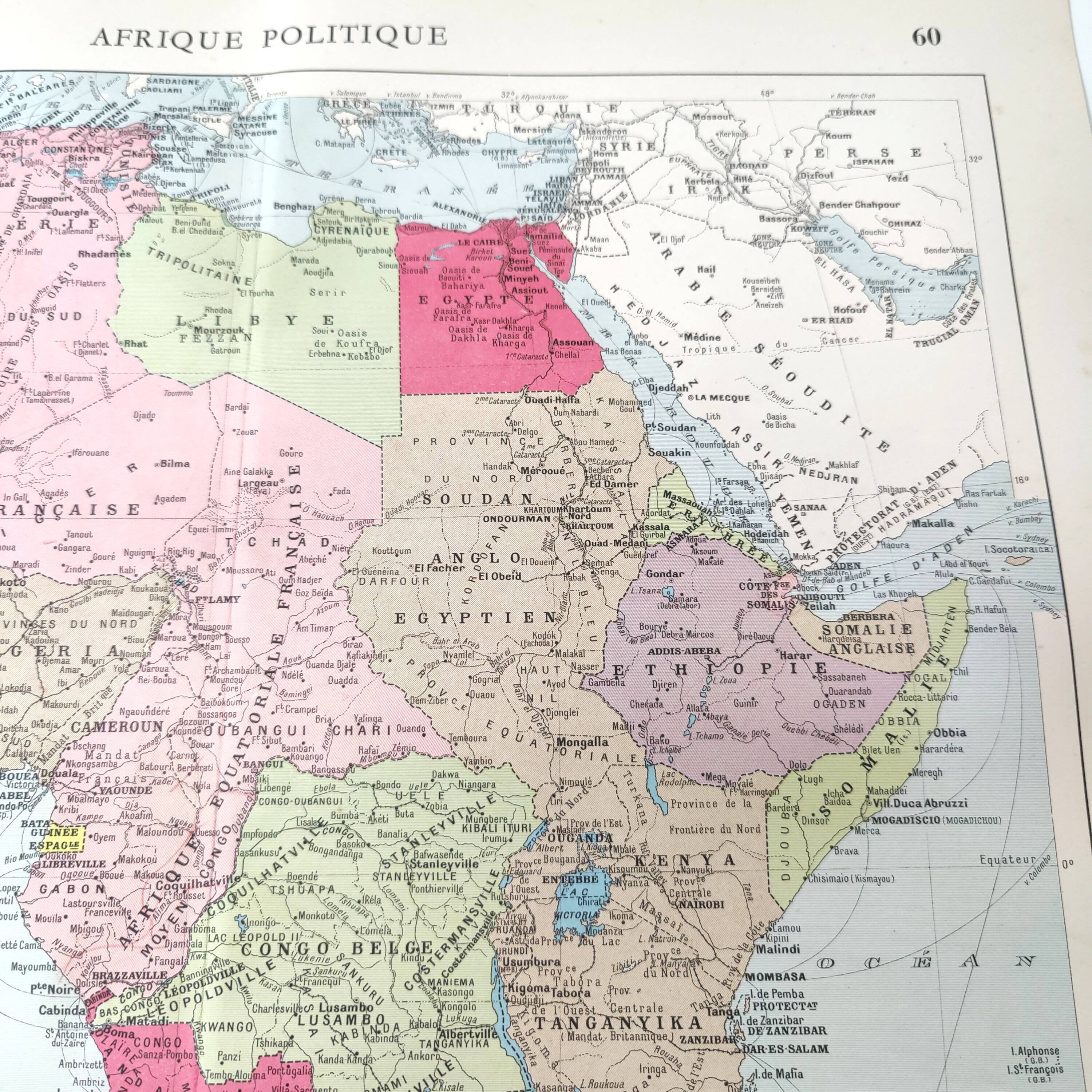 Old Africa map 43x43cm from 1950