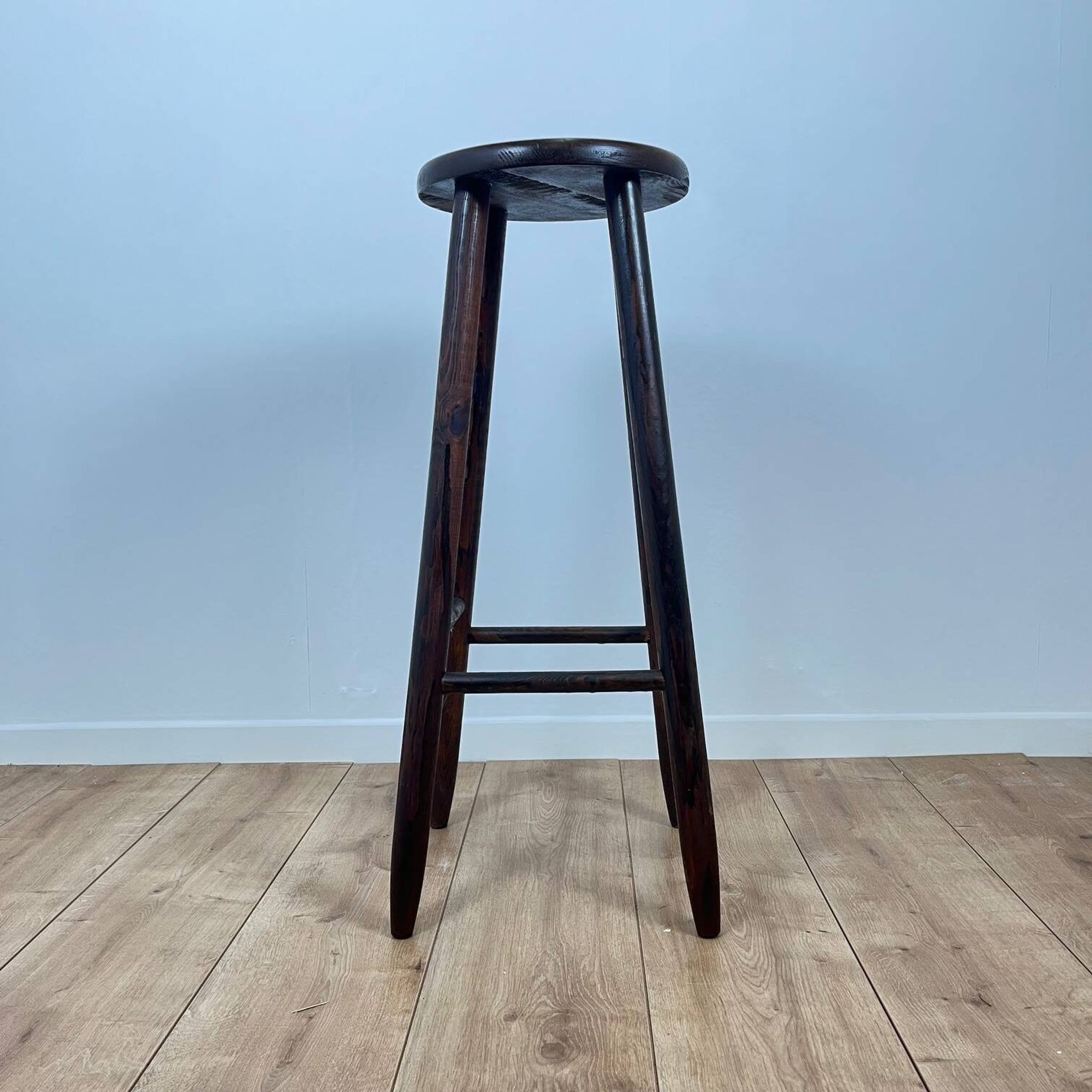 Brutalist bar stool in stained oak