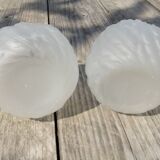 Art Deco ball vase pair with flower and leaf decor