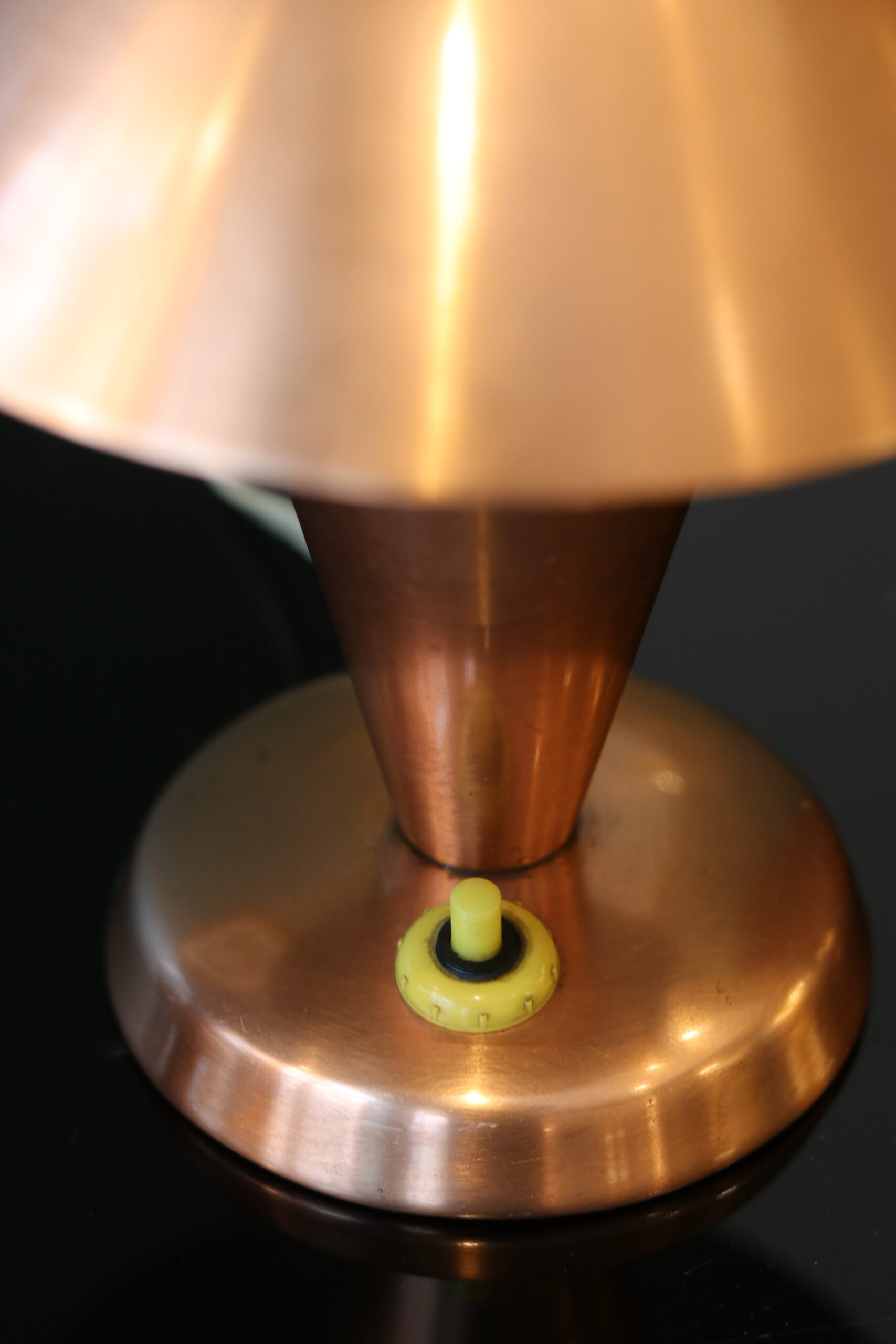 Pair of Bauhaus style mushroom lamps in copper metal.