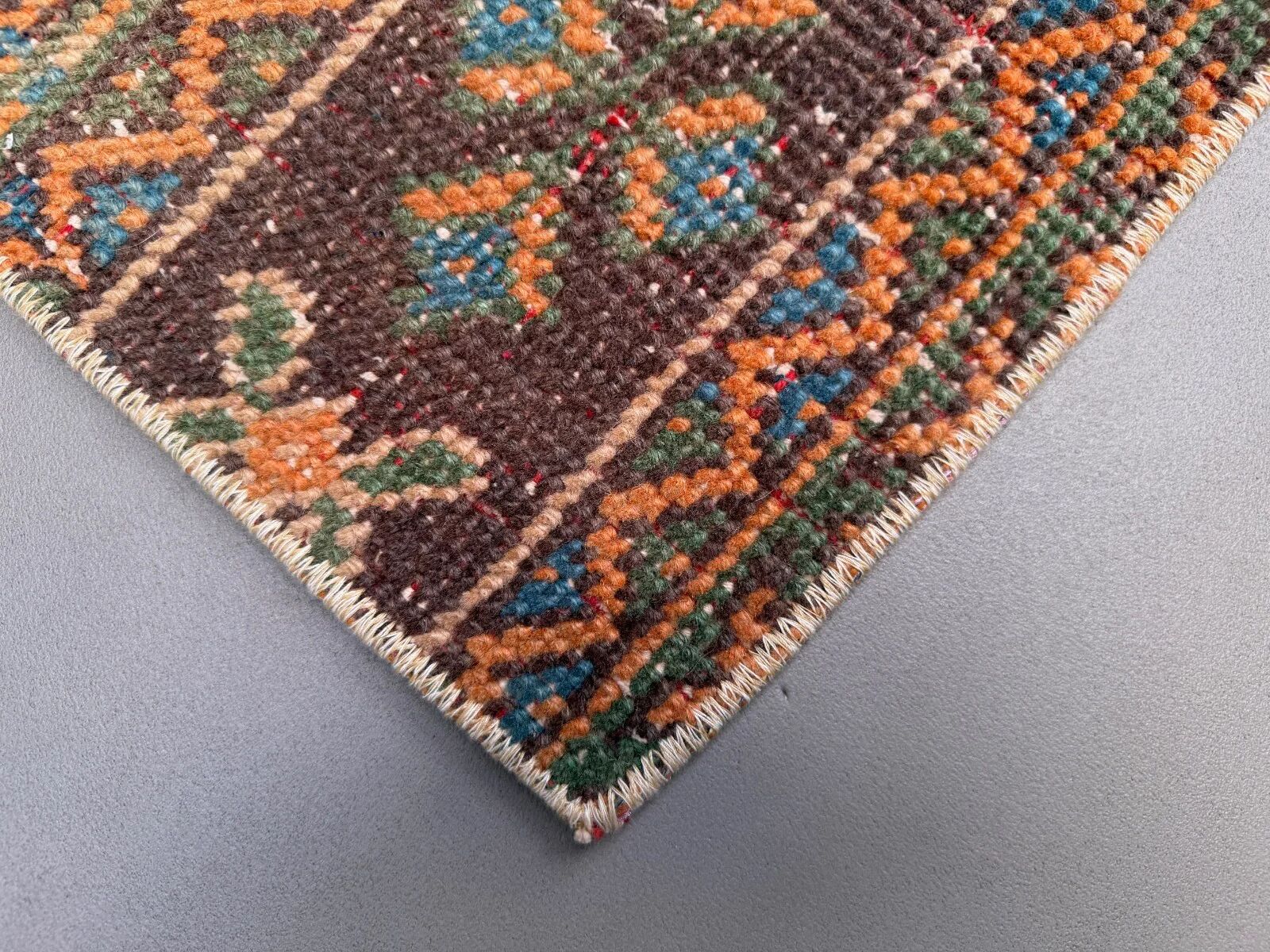 Distressed Turkish narrow runner 55x148 cm wool vintage tribal rug 2563