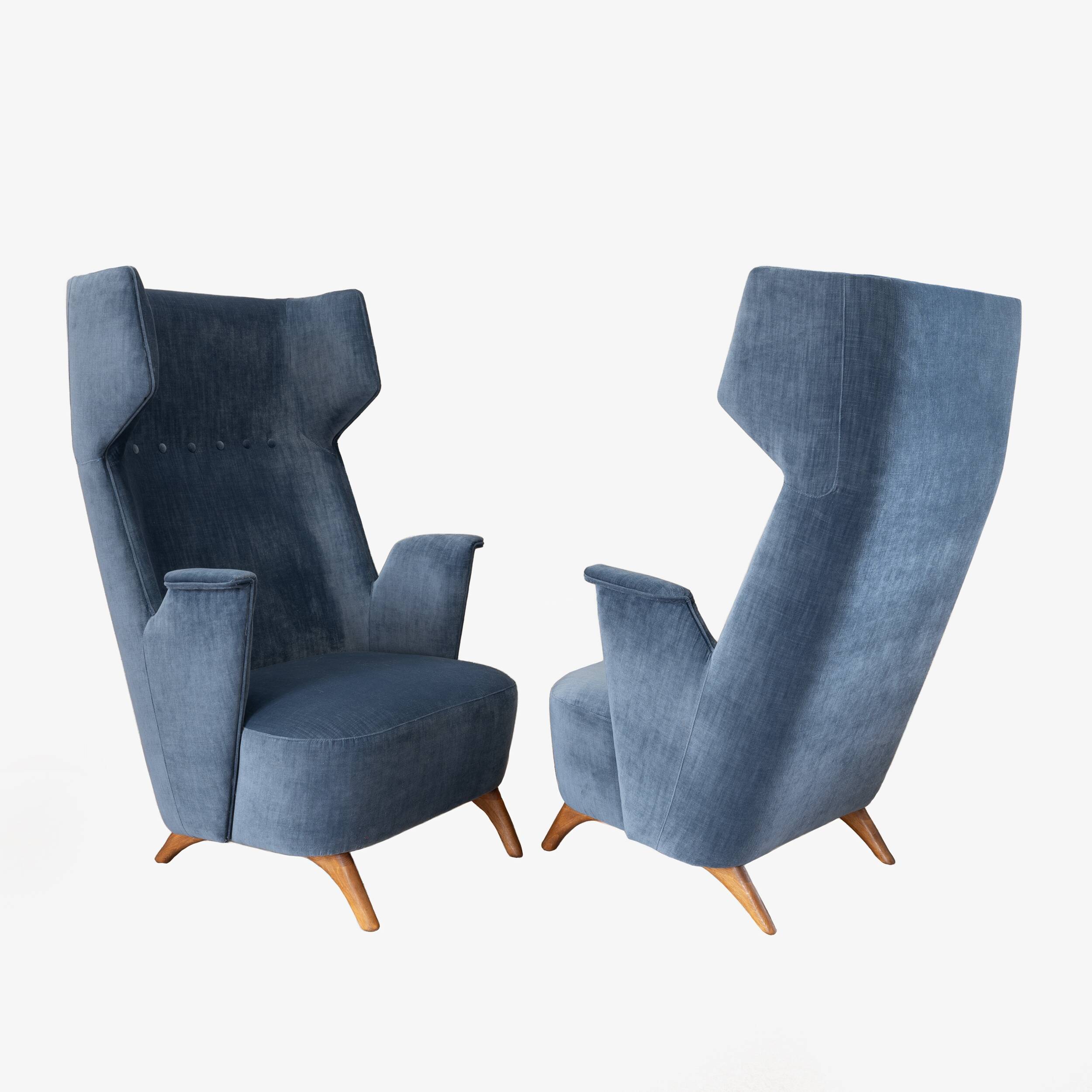 Pair of Mid-Century Modern Italian Velvet High Back Armchairs, 1950s