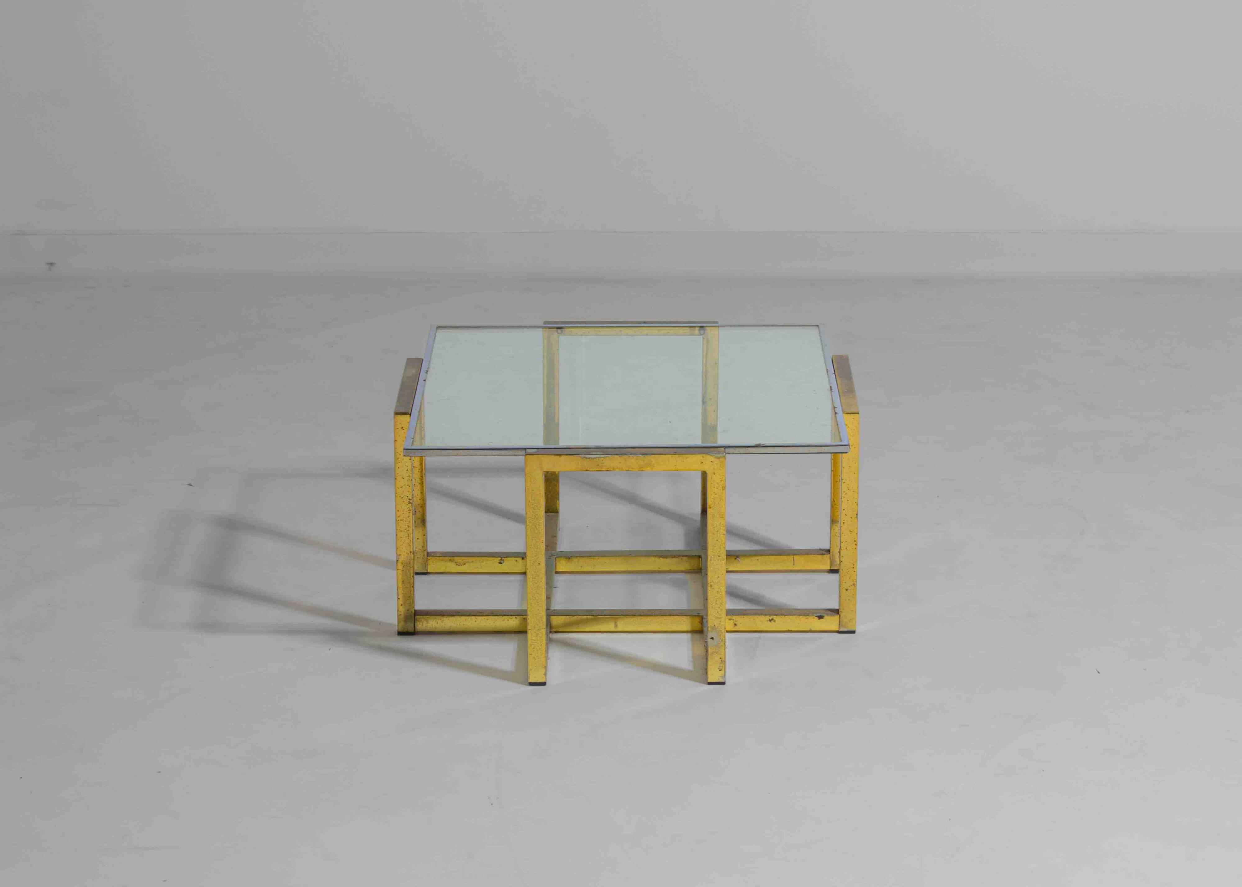 Geometrical regency coffee table in patinated brass, 1970s