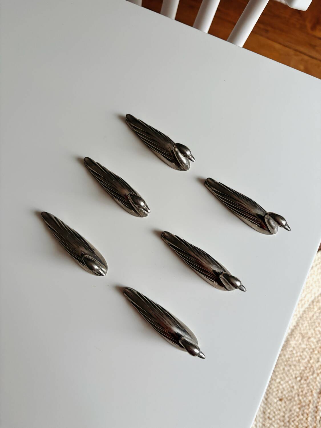 Set of 6 vintage silver-plated metal swan knife rests