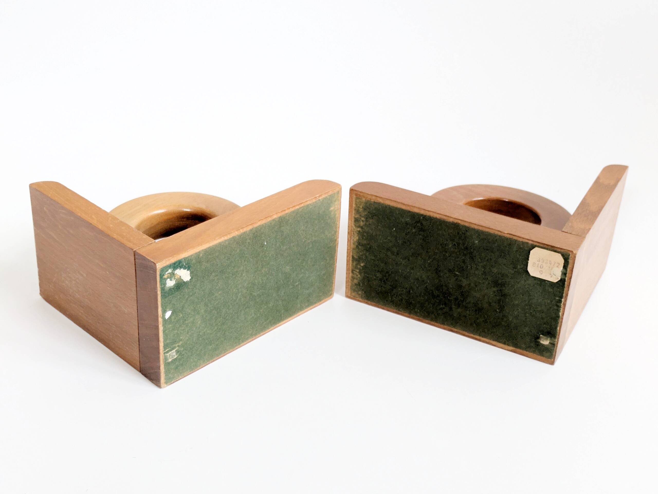 Vintage wooden bookends in Bauhaus mid-century minimalist style.