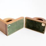 Vintage wooden bookends in Bauhaus mid-century minimalist style.
