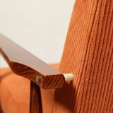 Vintage armchair orange burt corduroy upholstery , Henryk Lis, 1960, Poland
