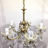 Lustre 5 lumières en laiton et pampilles