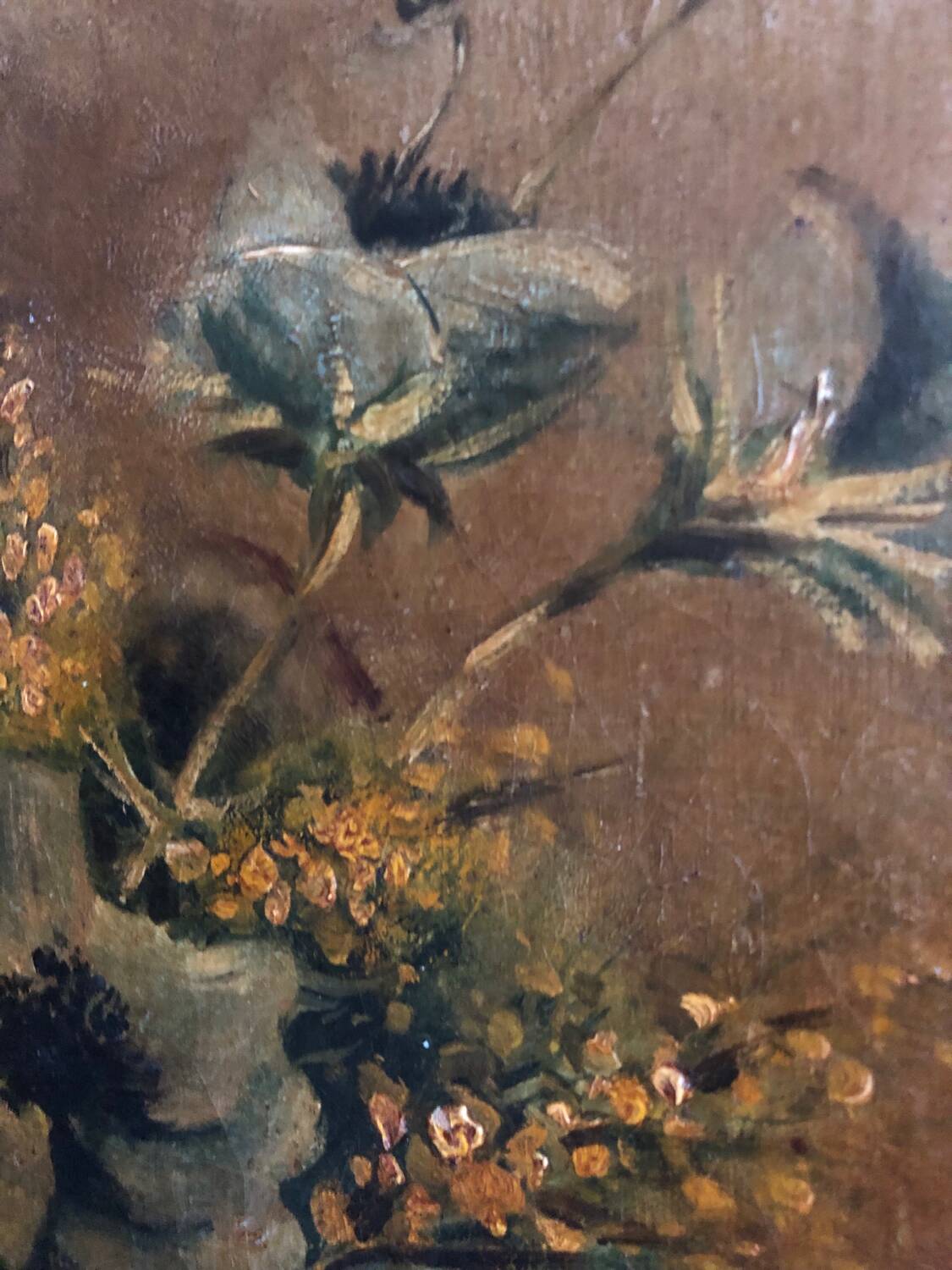 Oil on canvas 19th century bouquet of flowers