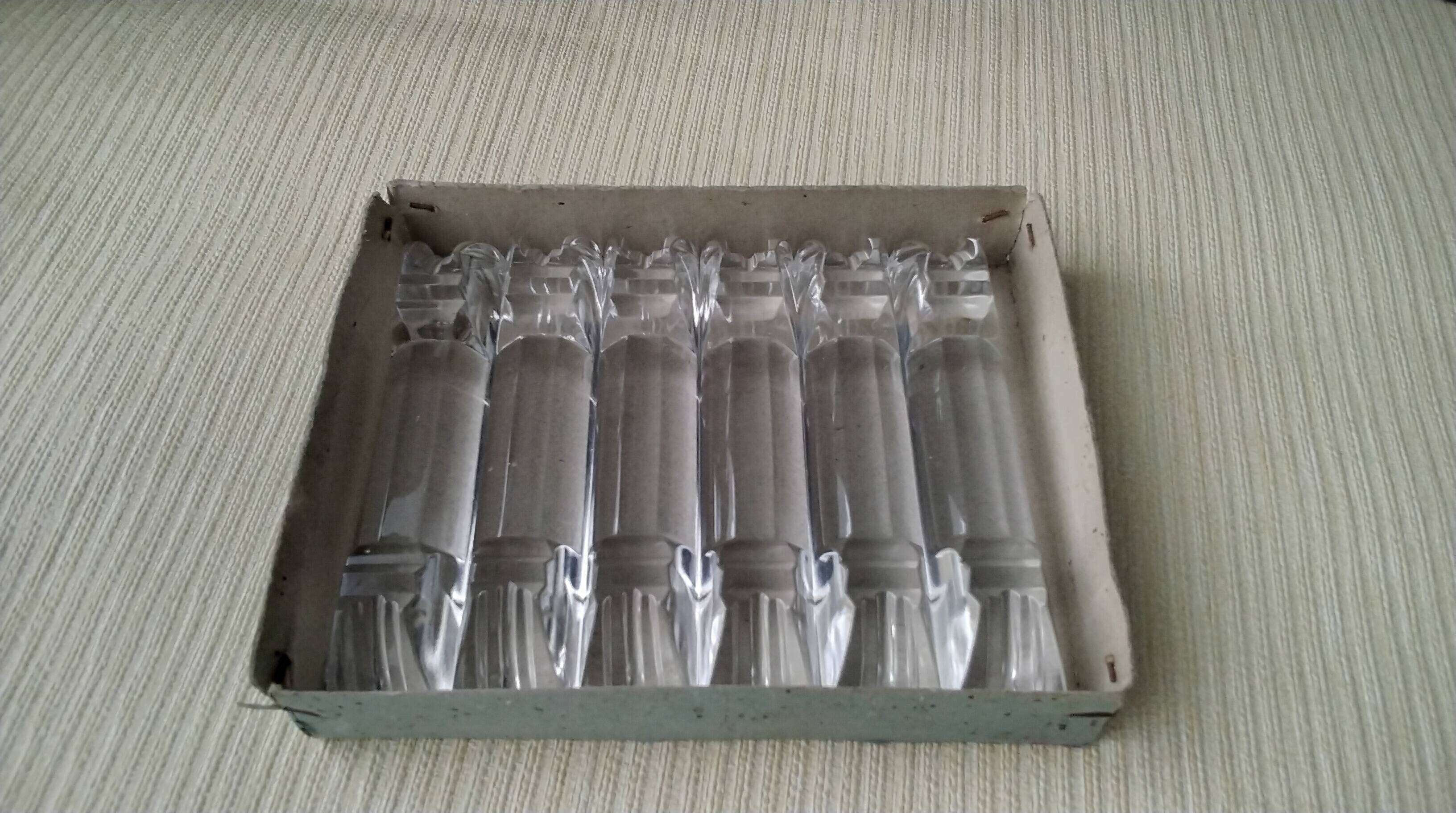 6 old and large crystal knife holders in Art Deco style