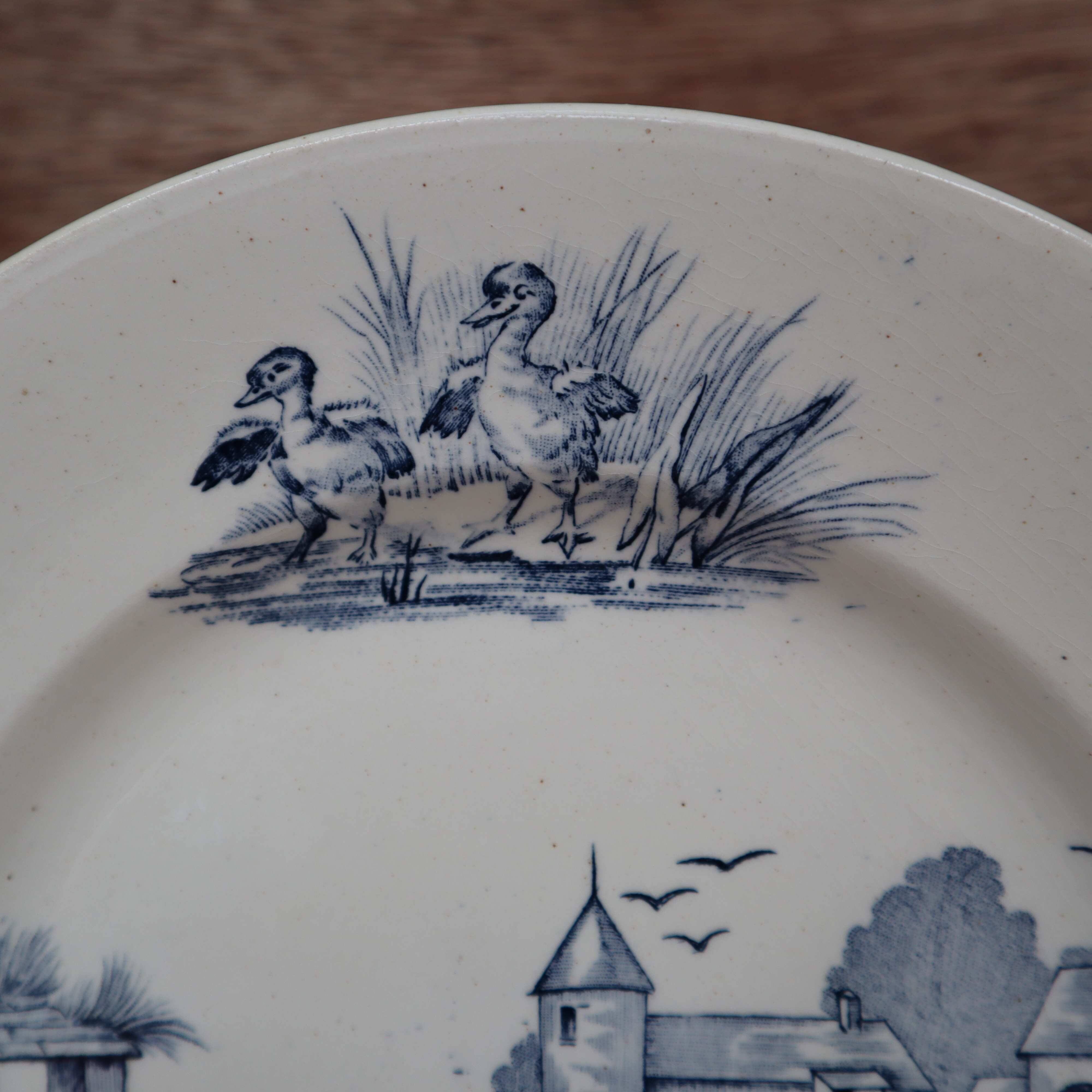 Rustic blue and white ironstone plate, duck and countryside decor
