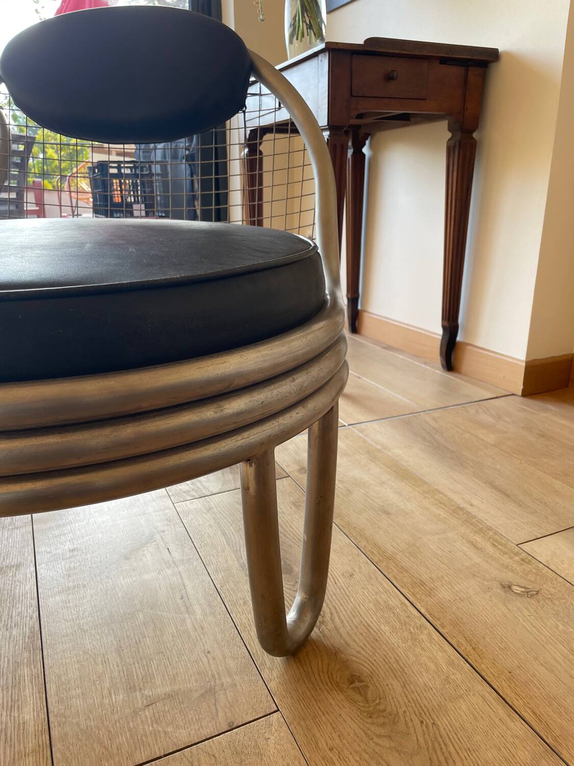 Metal and leather armchairs