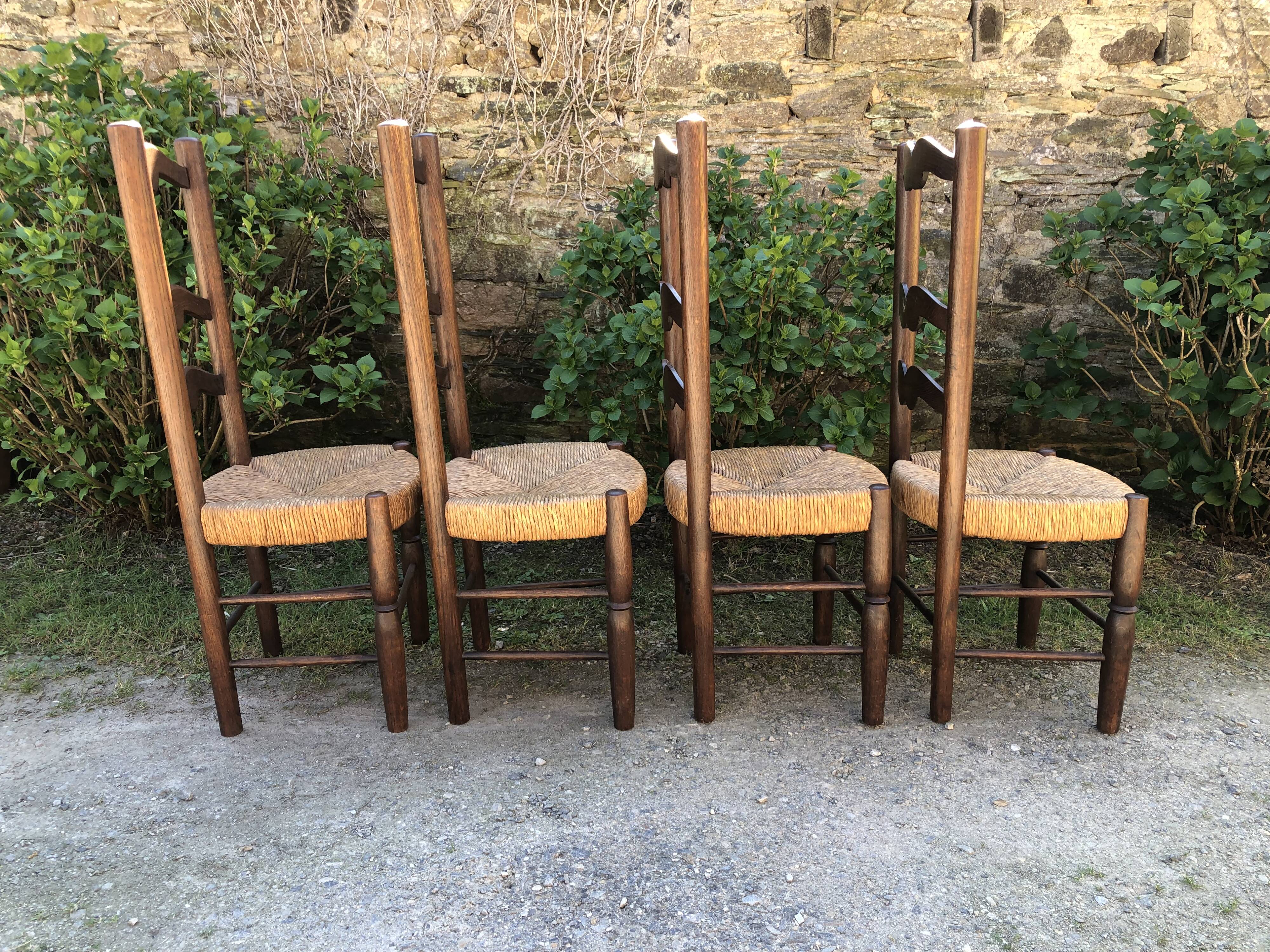 Chaises vintage paillées en chêne massif
