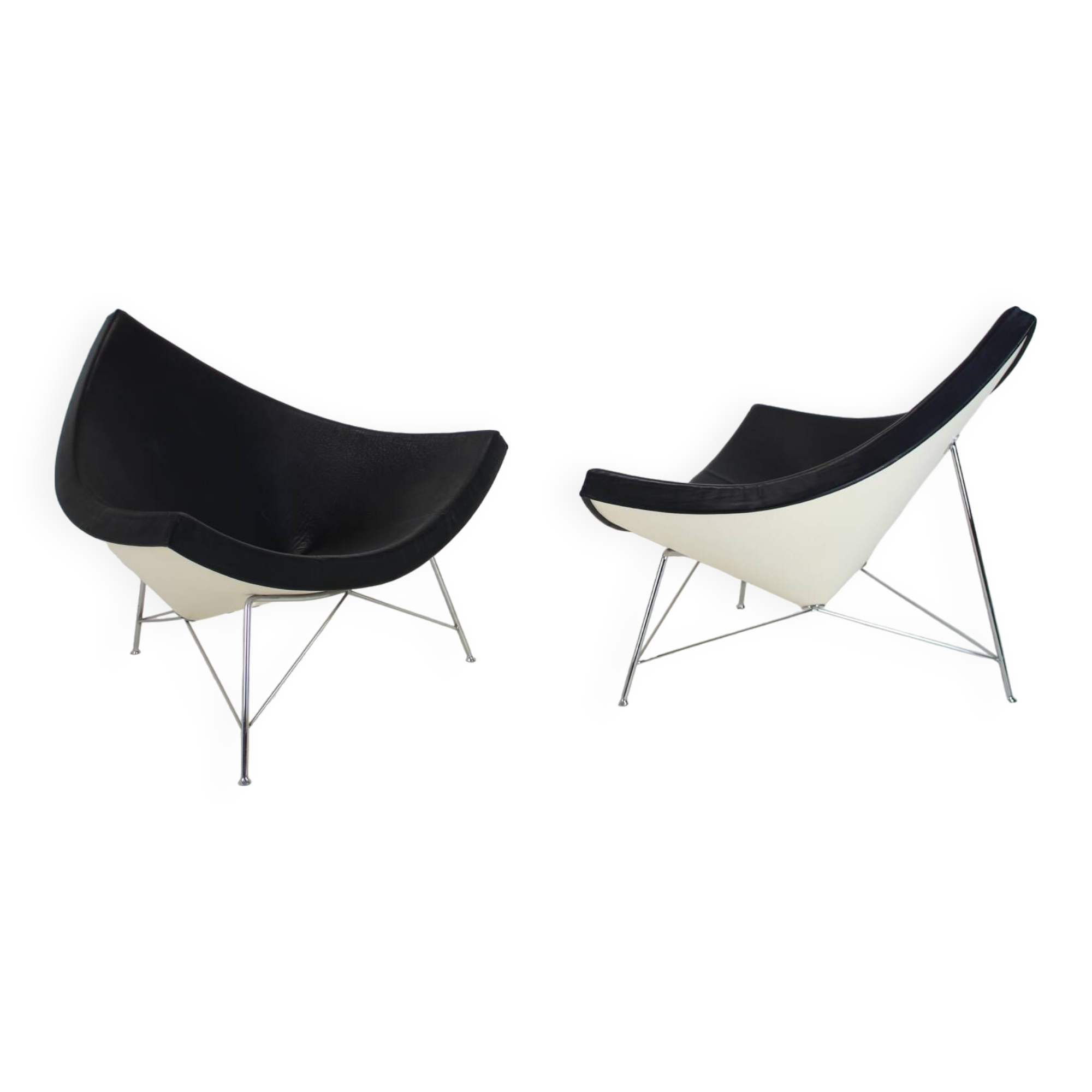 Set of Two Leather Original George Nelson Coconut Chairs, Vitra