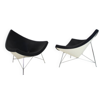 Set of Two Leather Original George Nelson Coconut Chairs, Vitra