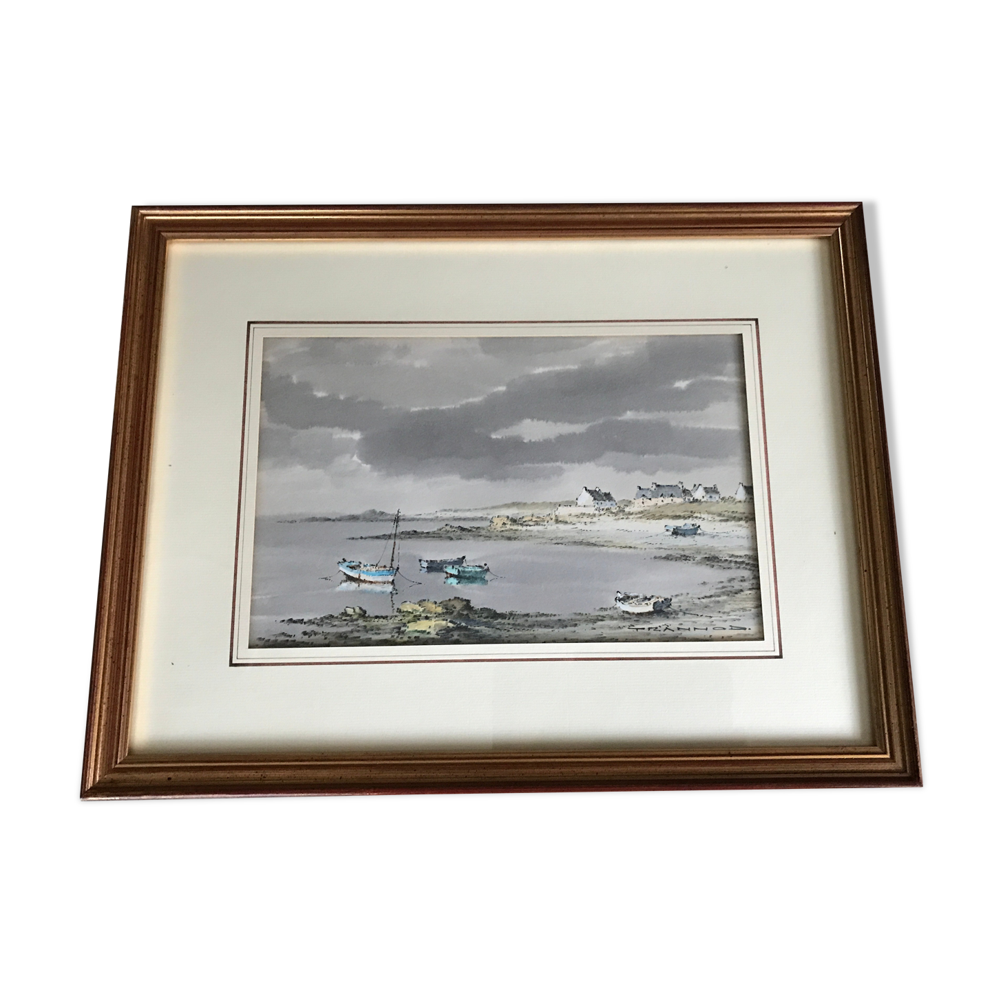 Aquarelle marine signed trannod wood frame