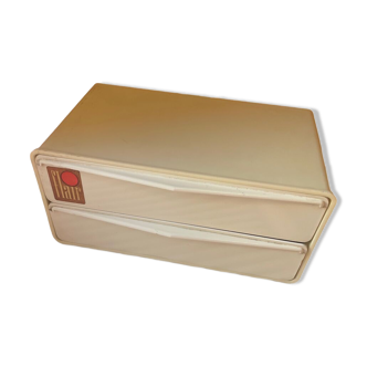 Bakelite white plastic vintage wall storage box with Flair origin label
