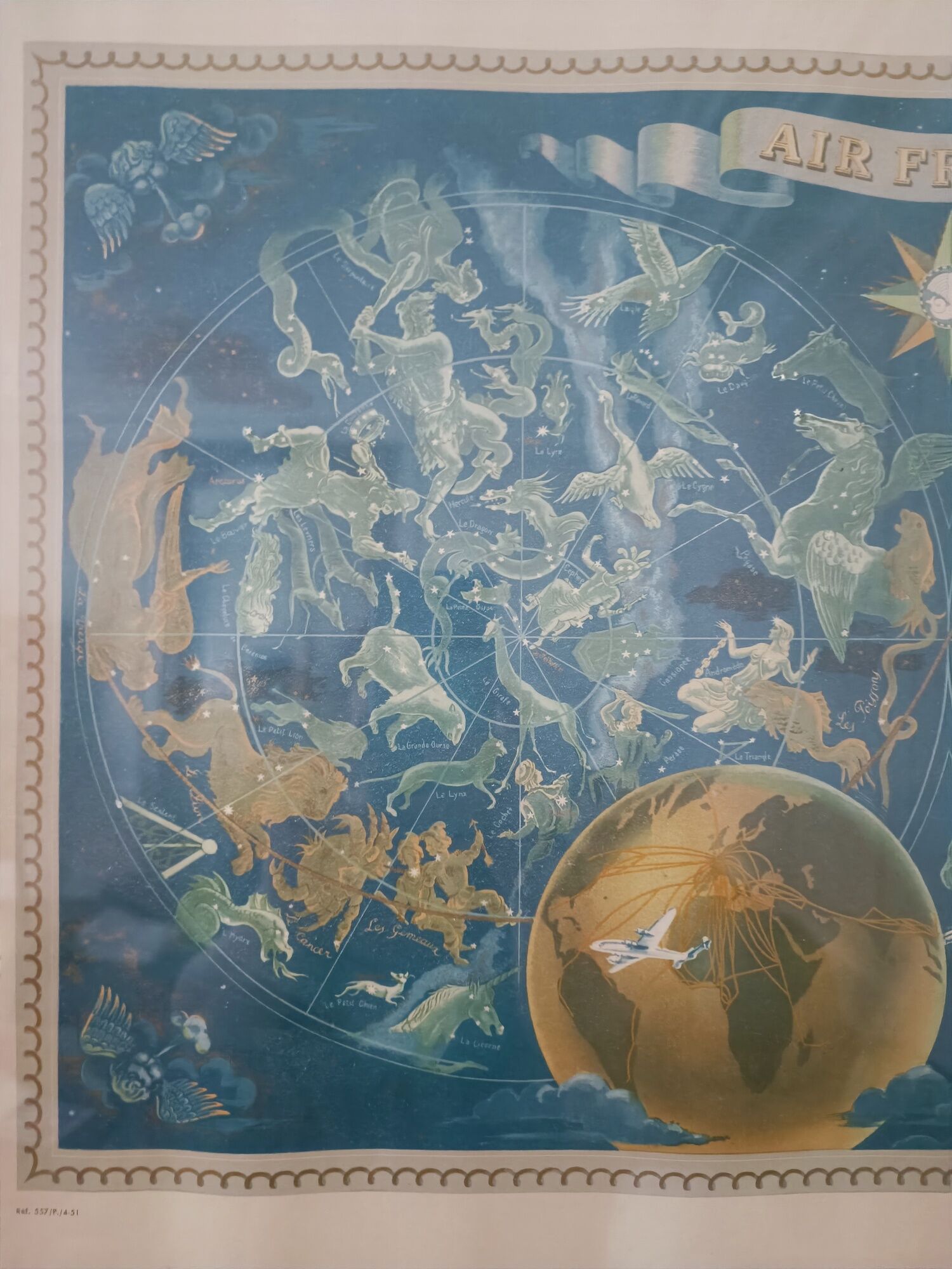 Poster Air France ancienne - planisphère Constellation - Lucien Boucher 50's