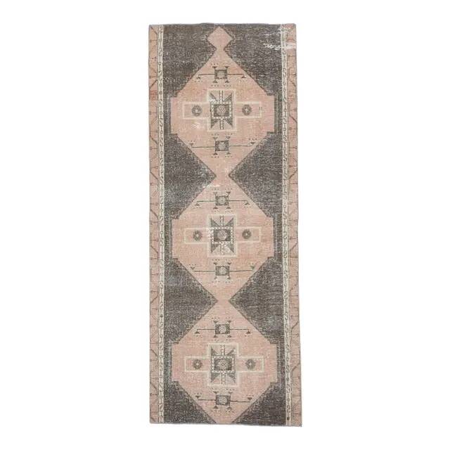 1970s Turkish Oushak Handmade Wool Cotton Brown Runner Rug 120x314