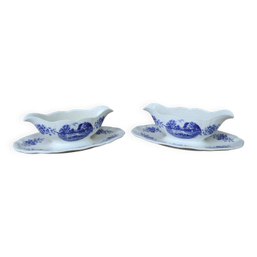 Ancienne saucière en faïence de Sarreguemines modèle Romantic
