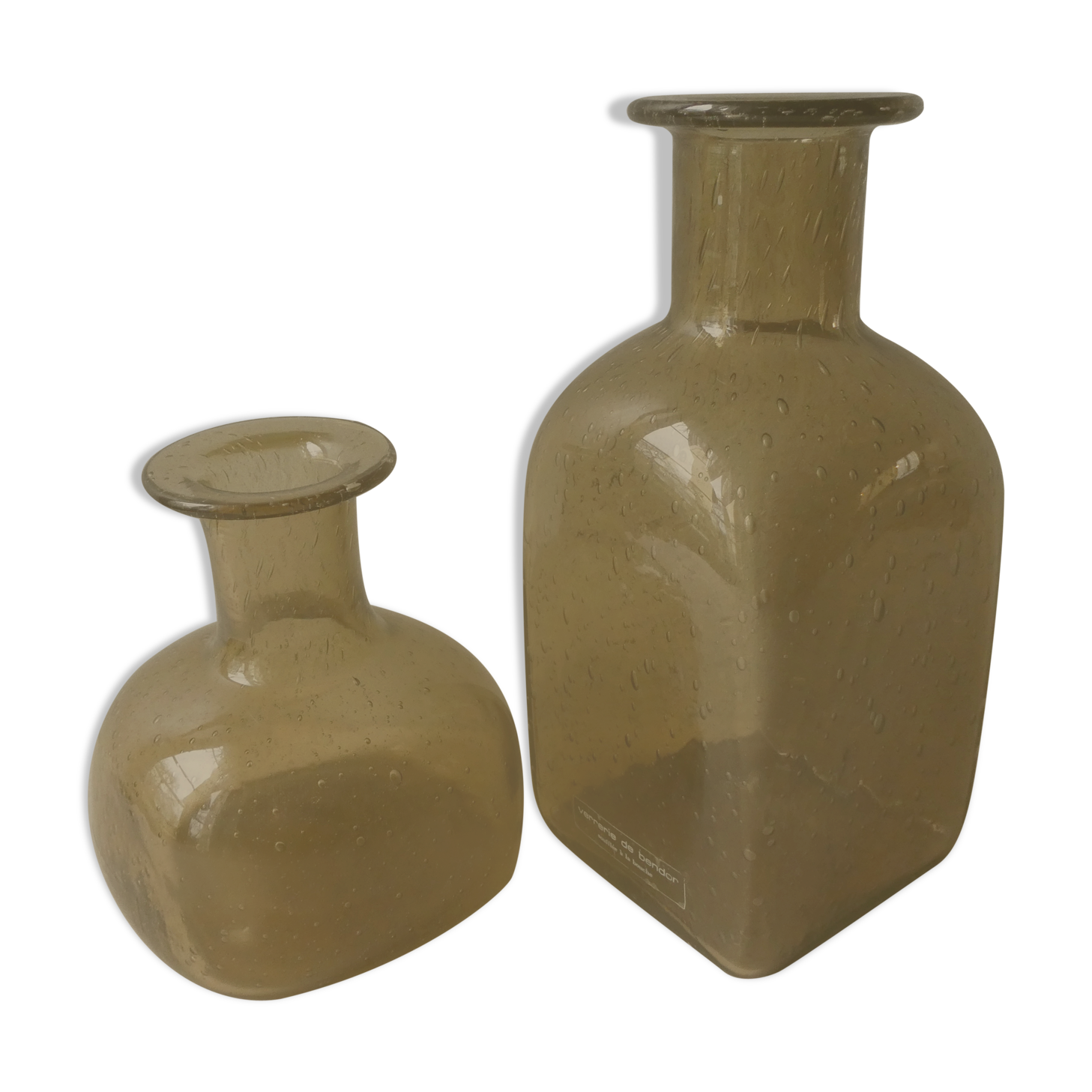 Pair of bottle vases blown glass Bendor 60s