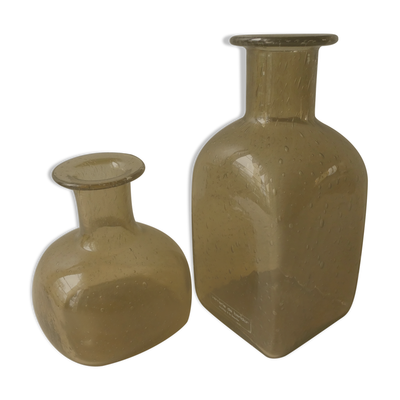 Paire de vases bouteille en verre soufflé Bendor années 60