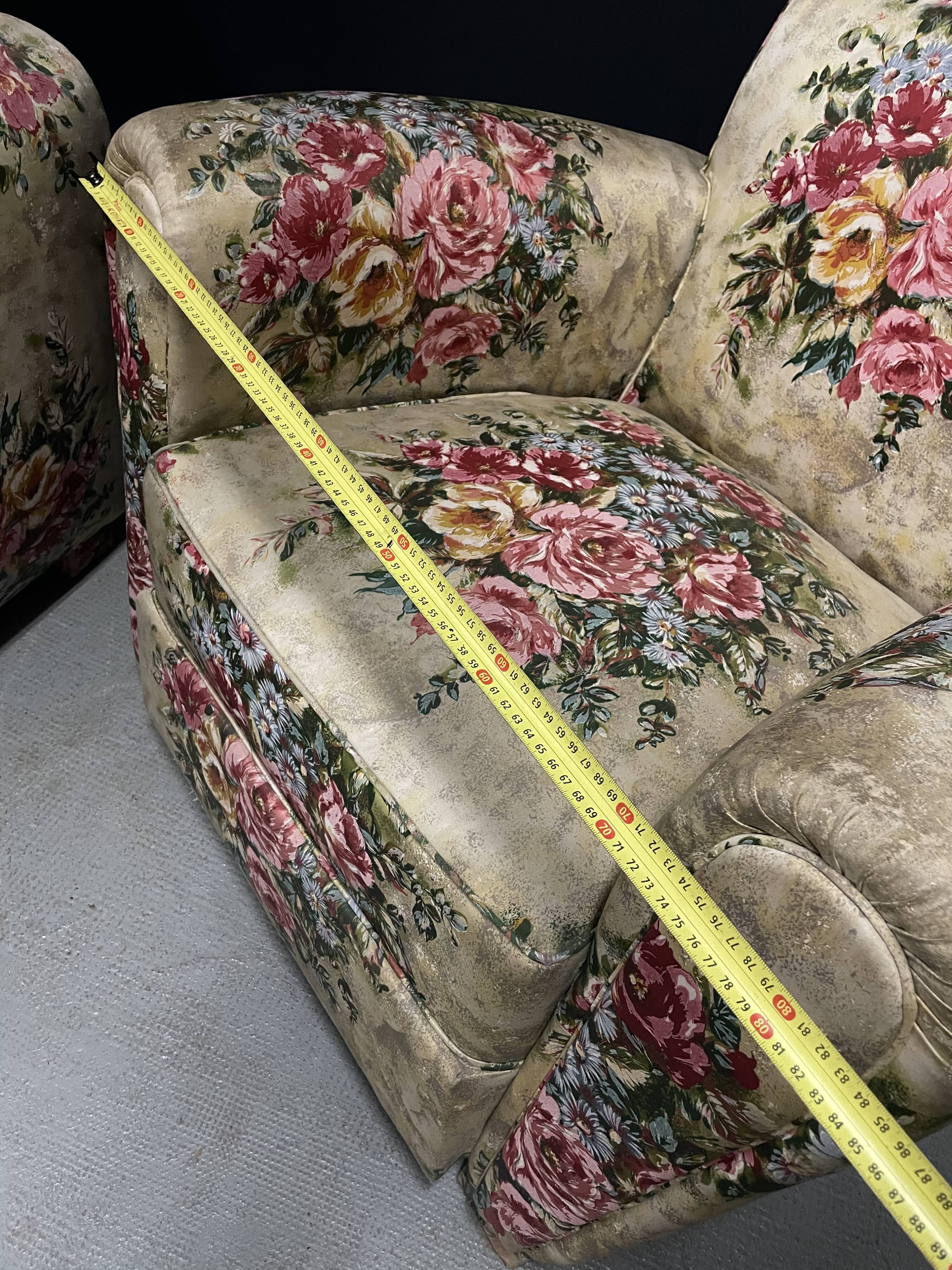 Paire de fauteuils club fleur vintage anglais