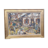 Oil on canvas framed hunting return Michel Gilbert 50 X 73 cm