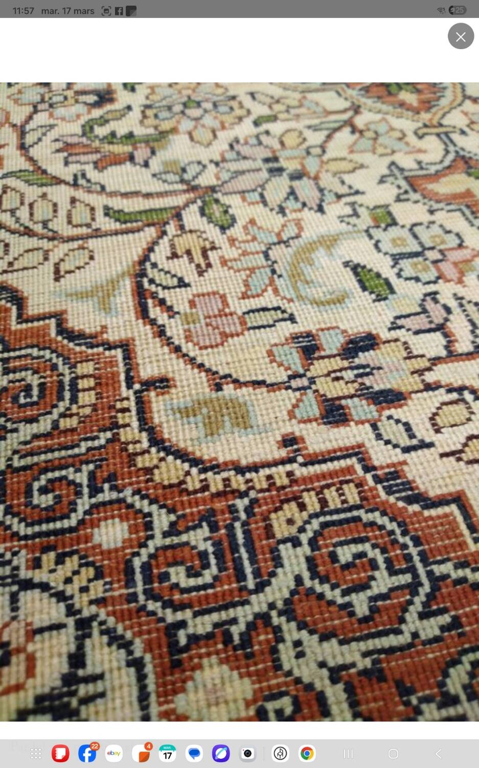 Handmade Persian carpet in wool and silk.