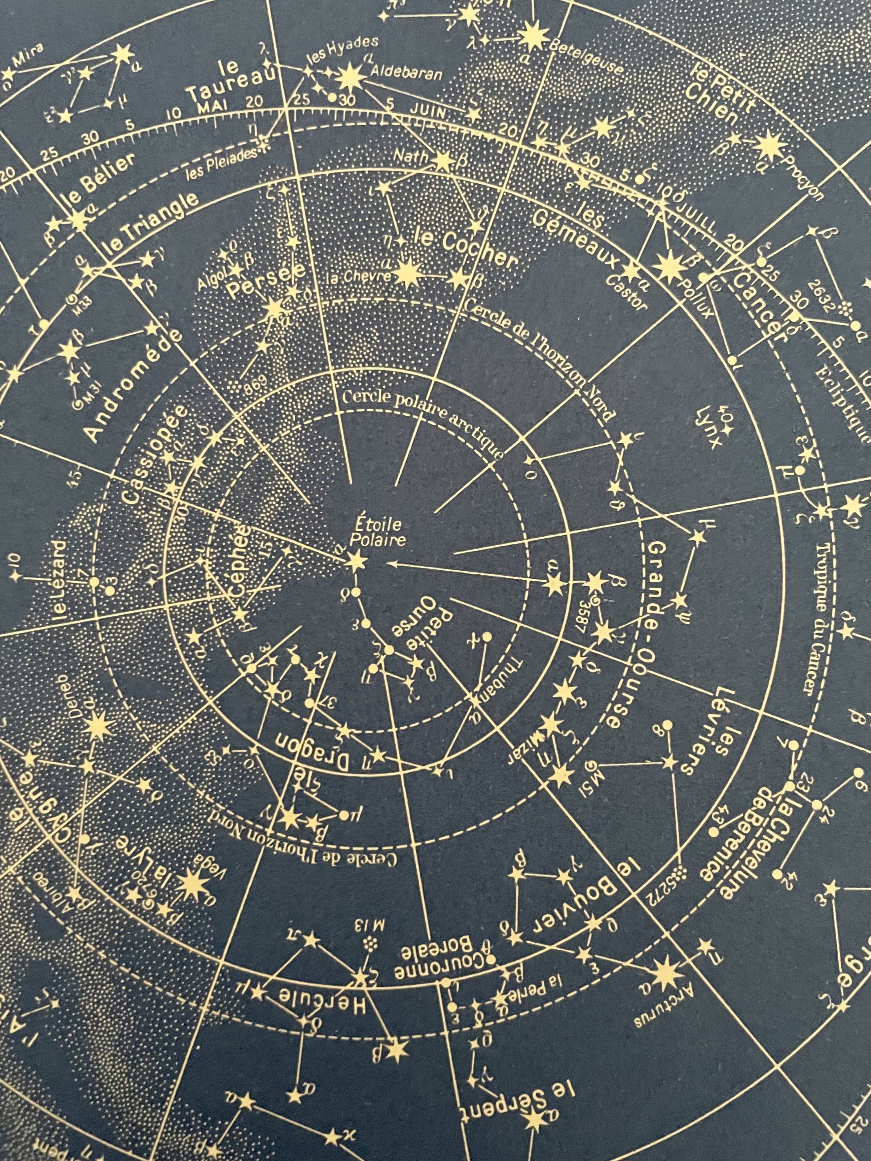 Old lithograph night sky map from 1951 (large format)