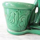 Old suede plant holder & cup clover in green earthenware