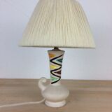 Ceramic lamp 60s and lampshade white wool
