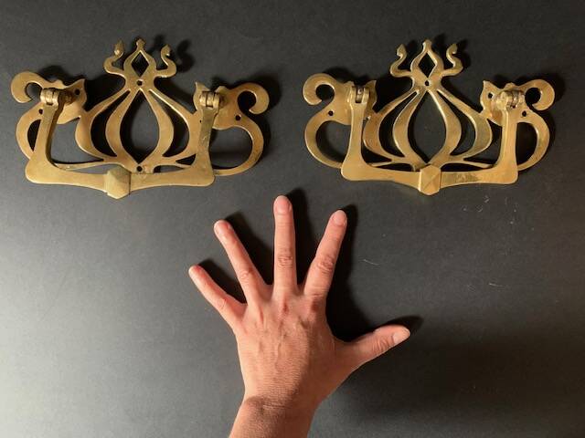 Large Art Nouveau gate handles in gilded brass/Arabesque handles