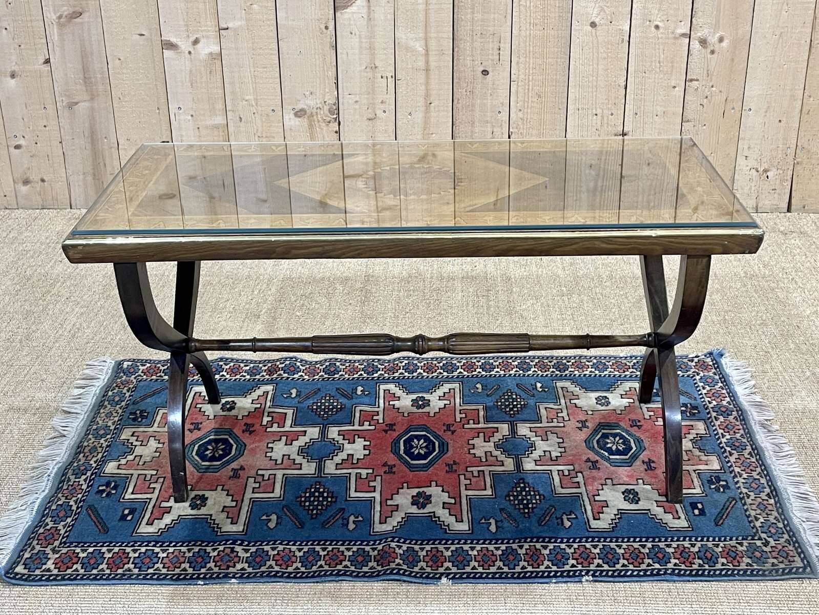 English marquetry coffee table, 1950s