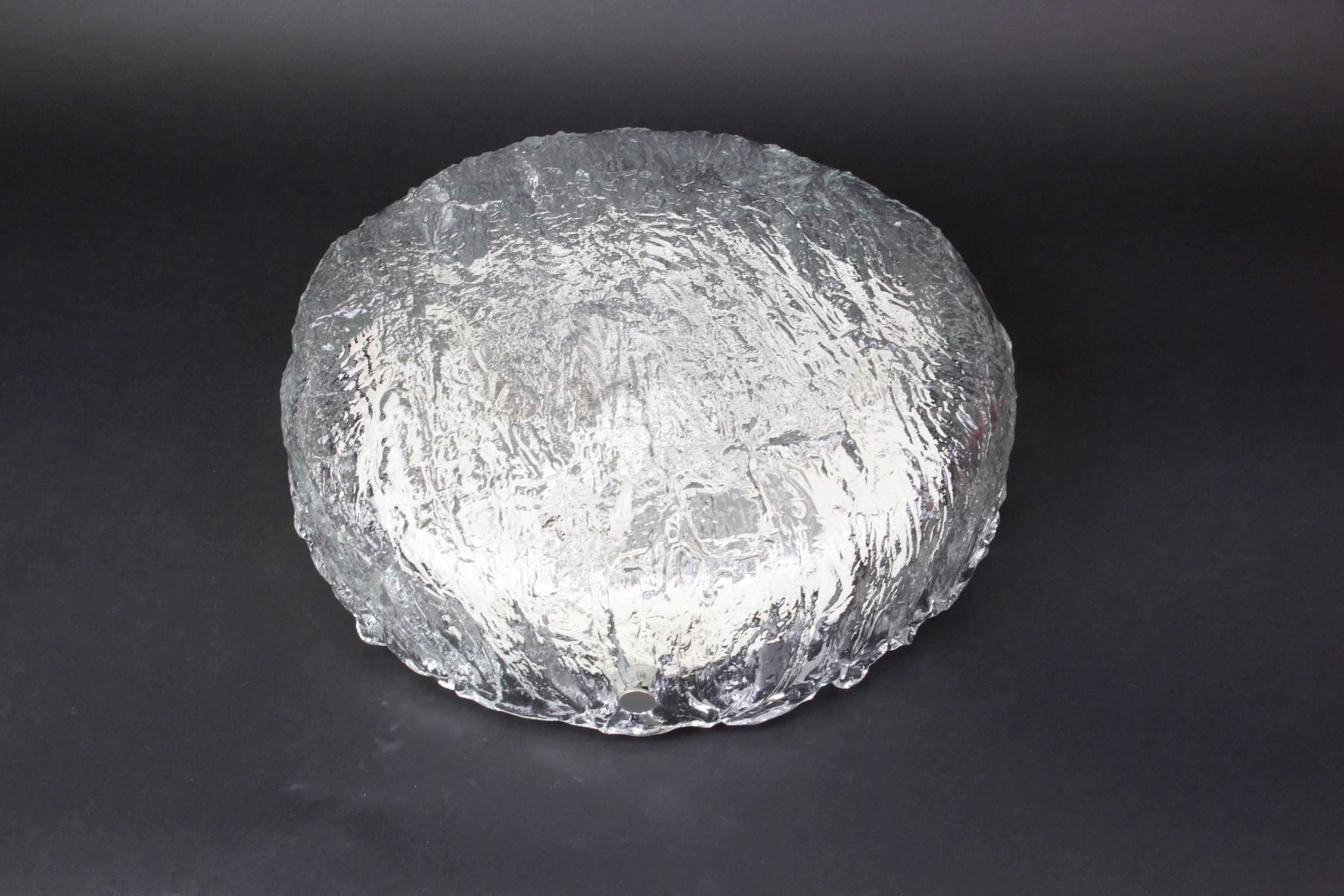 Round glass ice Murano ceiling light, Kaiser, Germany, 1970s
