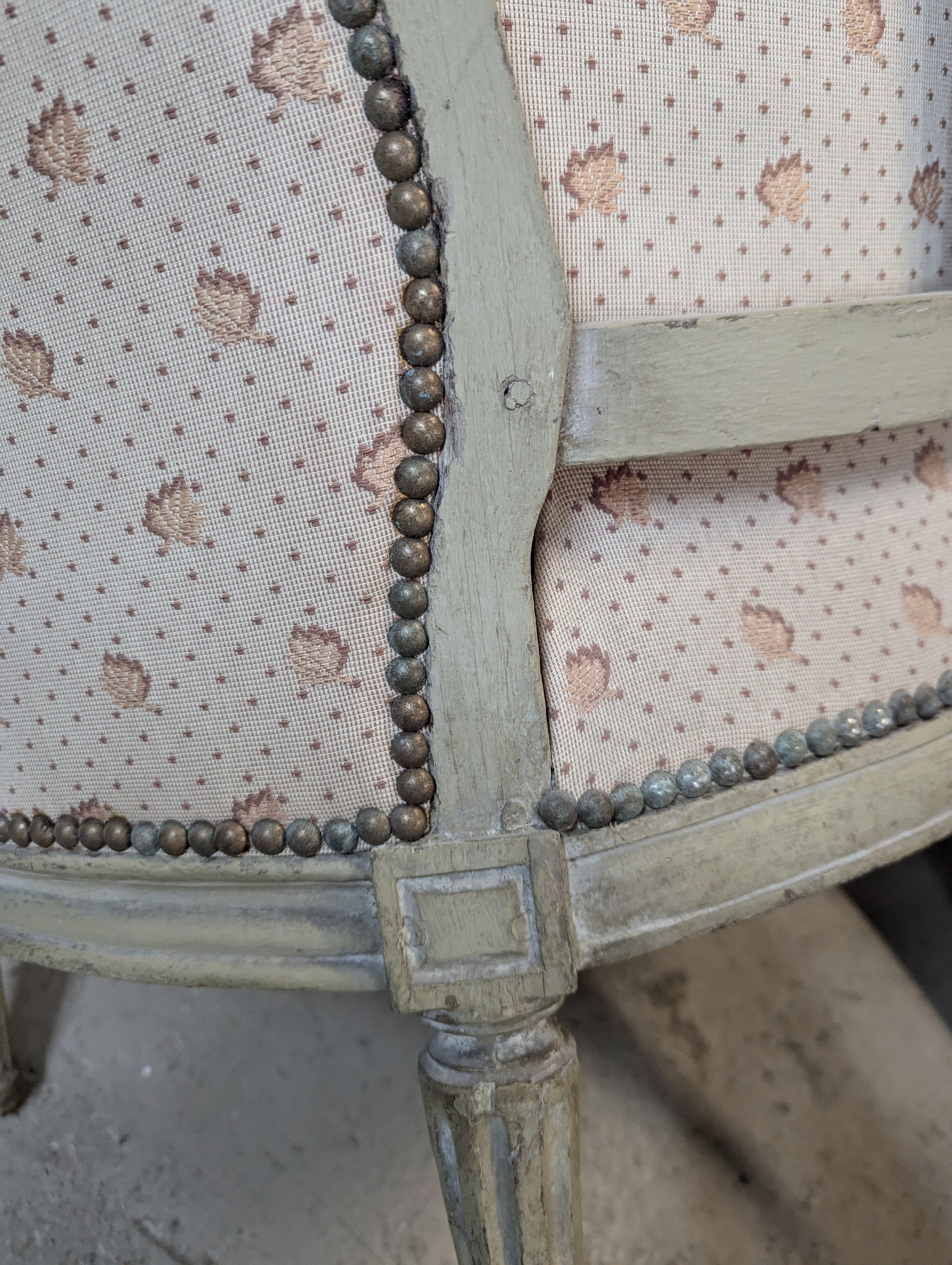 Louis XVI period bergère armchair with re-engraving