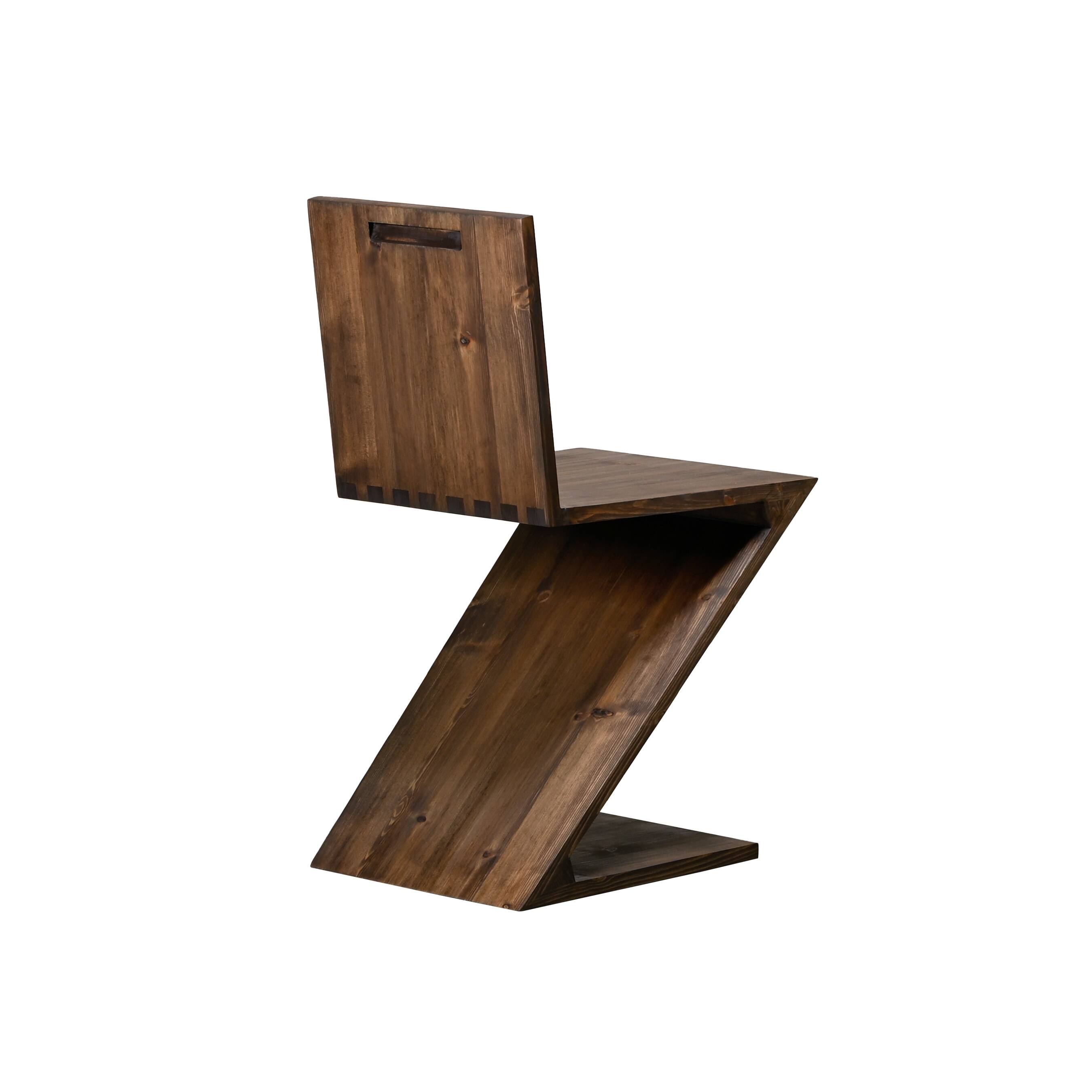 Gerrit Rietveld Zig Zag Chair is dark brown stained wood