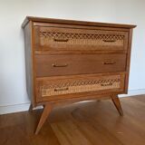 Commode bois et rotin