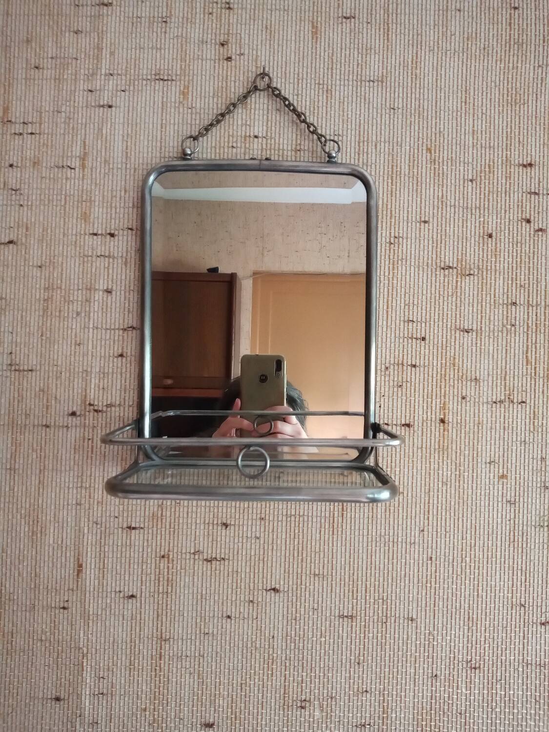 Barber mirror with shelf